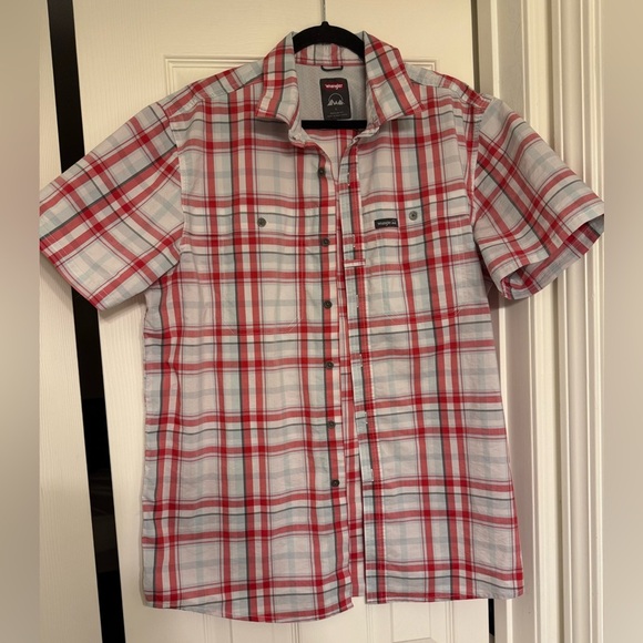 Wrangler Shirt Mens L Red Plaid Check Vented Regular Fit Button Down - Picture 1 of 5